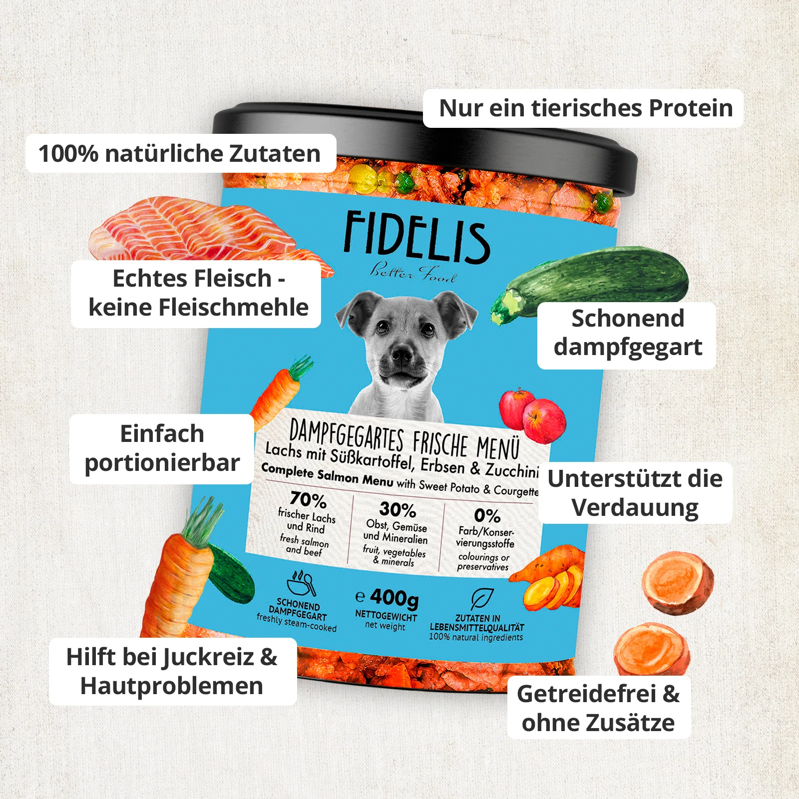 Lachs mit Süßkartoffel, Erbsen und Zucchini (im Glas) - Image 3