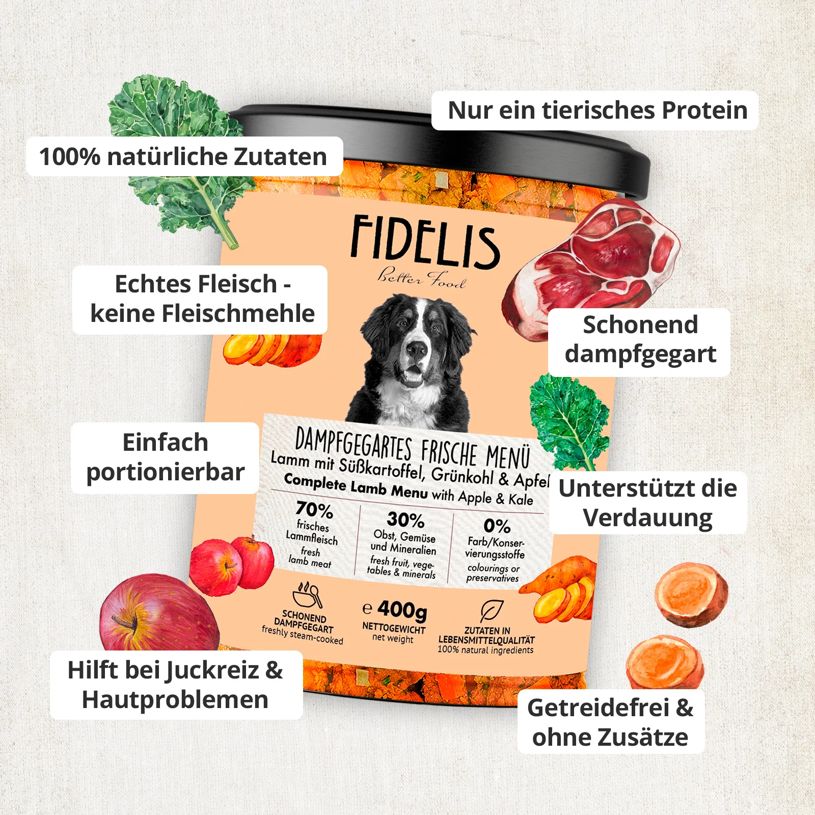 Lamm mit Süßkartoffel, Grünkohl und Apfel (im Glas) - Image 3