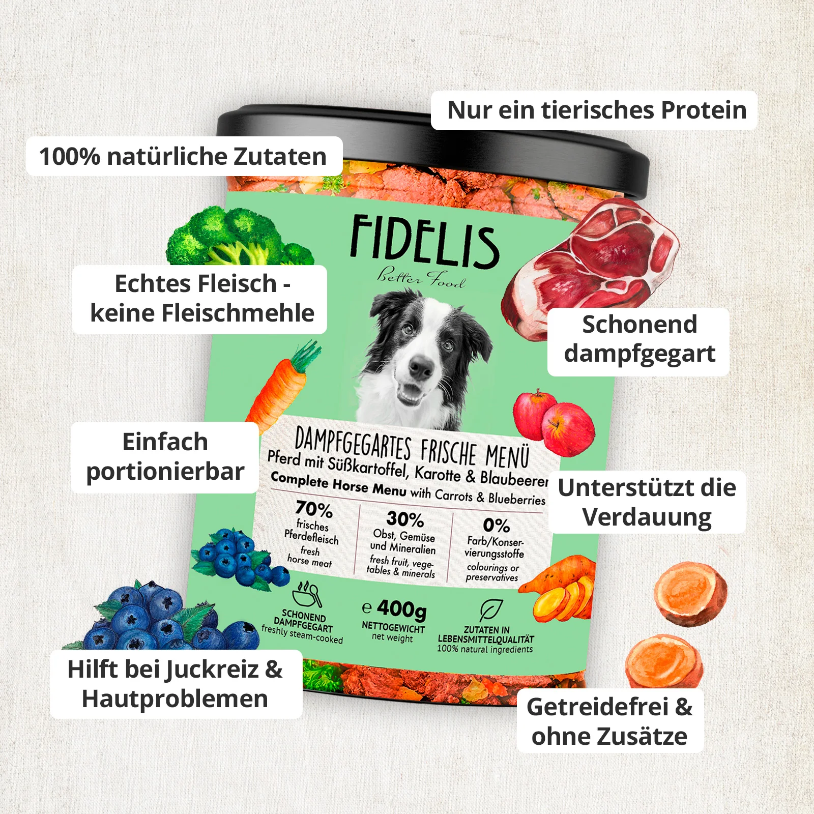 Pferd mit Süßkartoffel, Karotte und Blaubeeren (im Glas) - Image 3