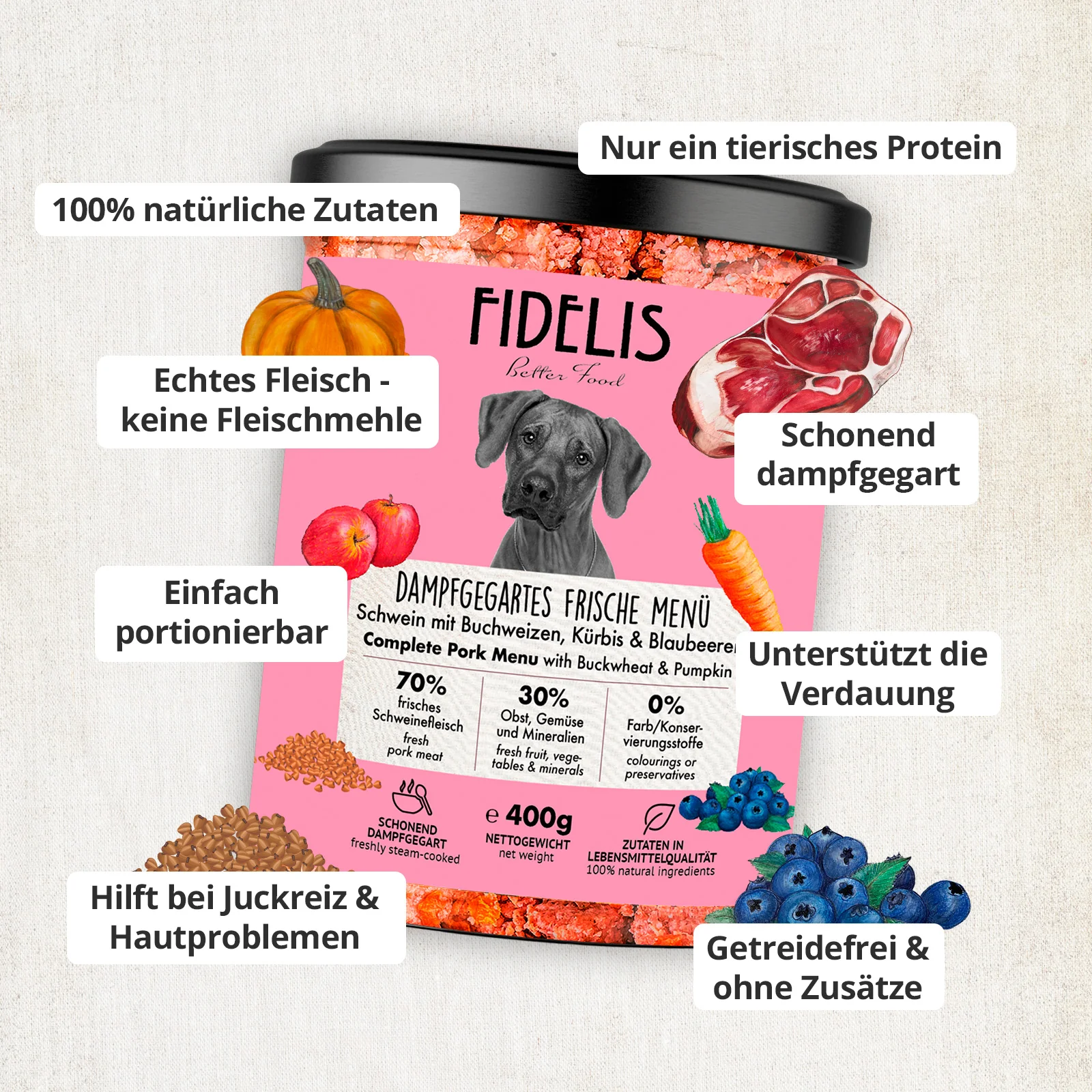 Schwein mit Buchweizen, Kürbis und Blaubeeren (im Glas) - Image 3
