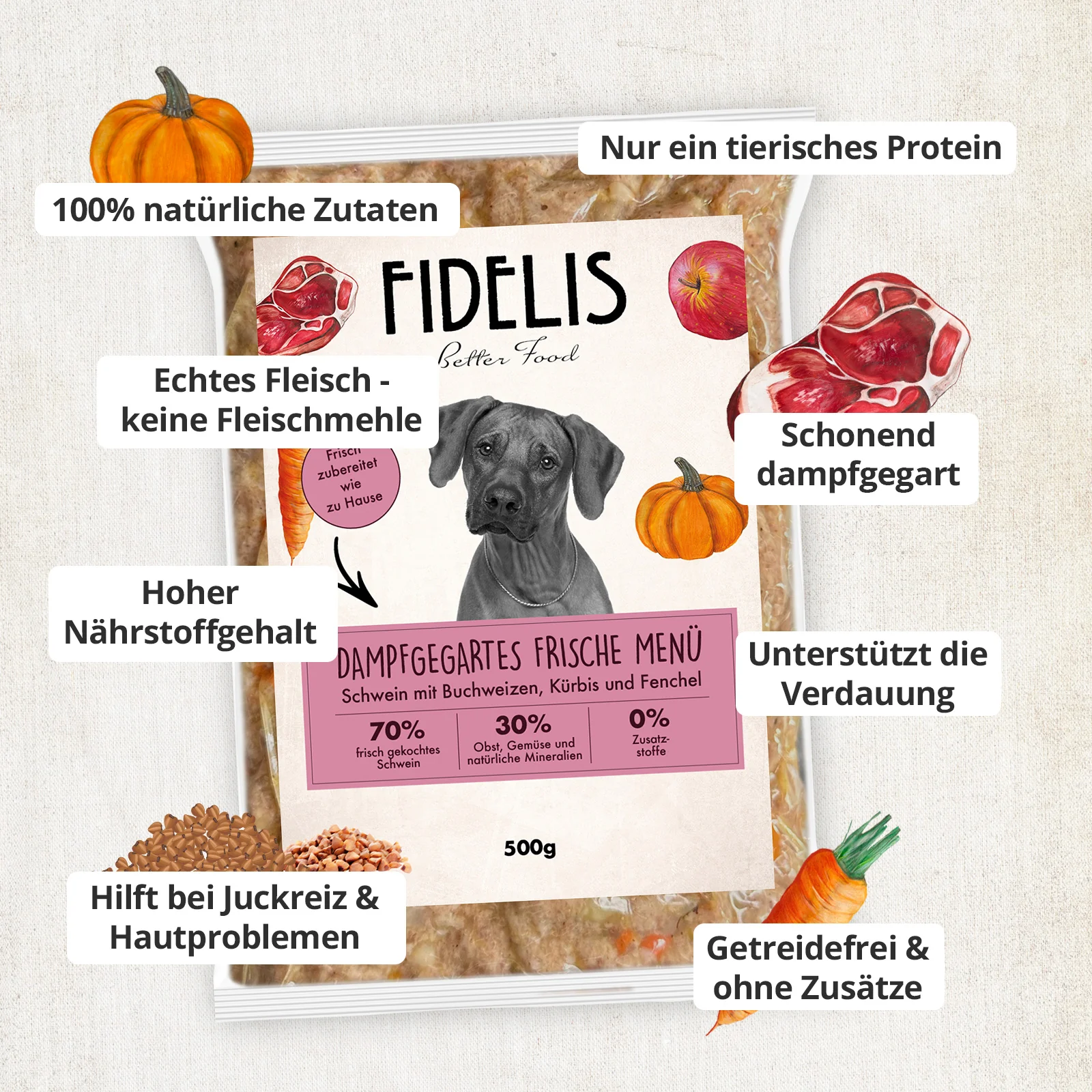 Schwein mit Buchweizen, Kürbis und Fenchel (500g) gefroren - Image 3