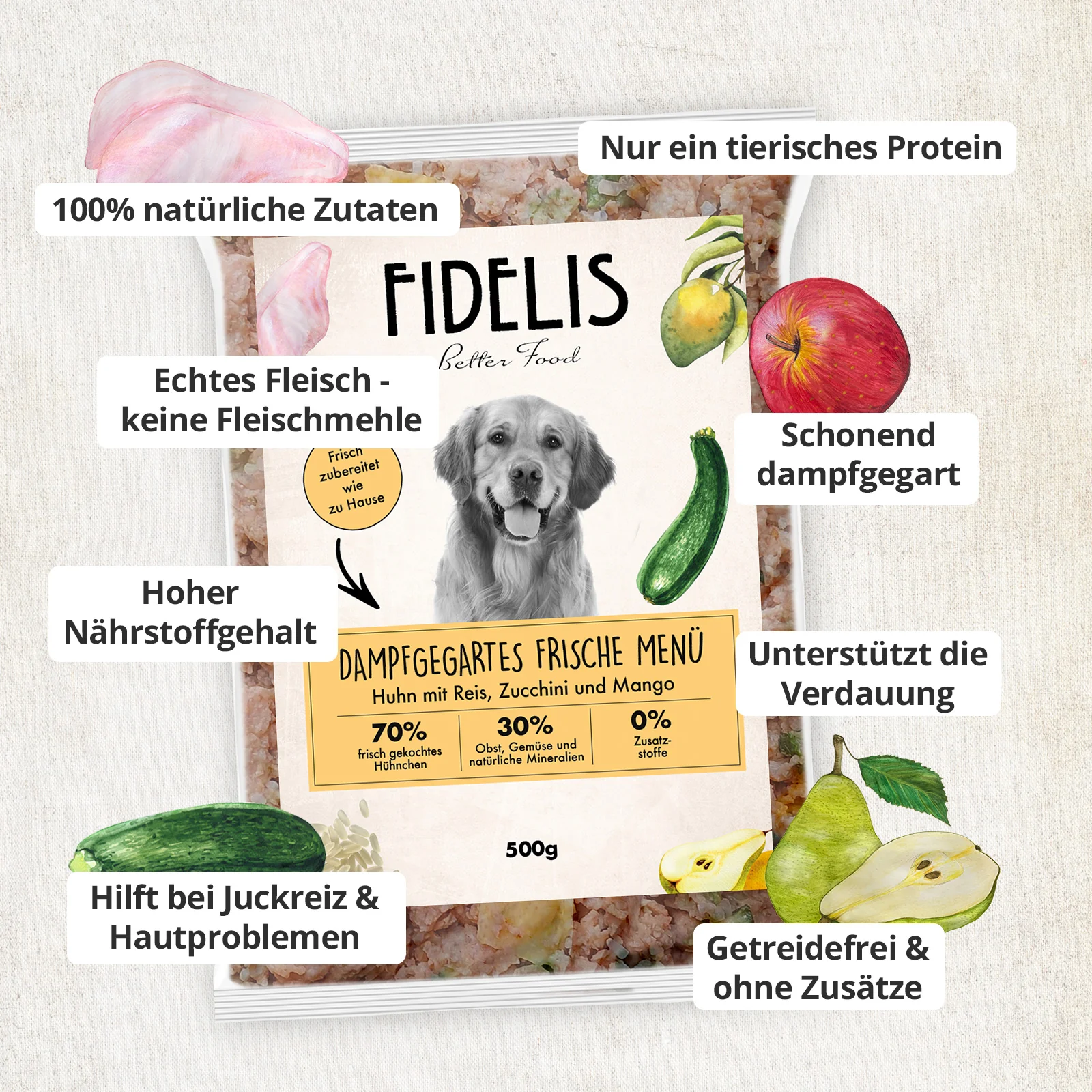 Huhn mit Reis, Zucchini und Mango (500g) gefroren - Image 3