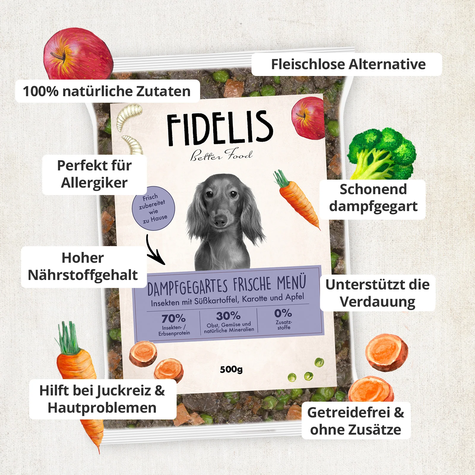 Insekten mit Süßkartoffel, Karotte und Apfel (500g) gefroren - Image 4