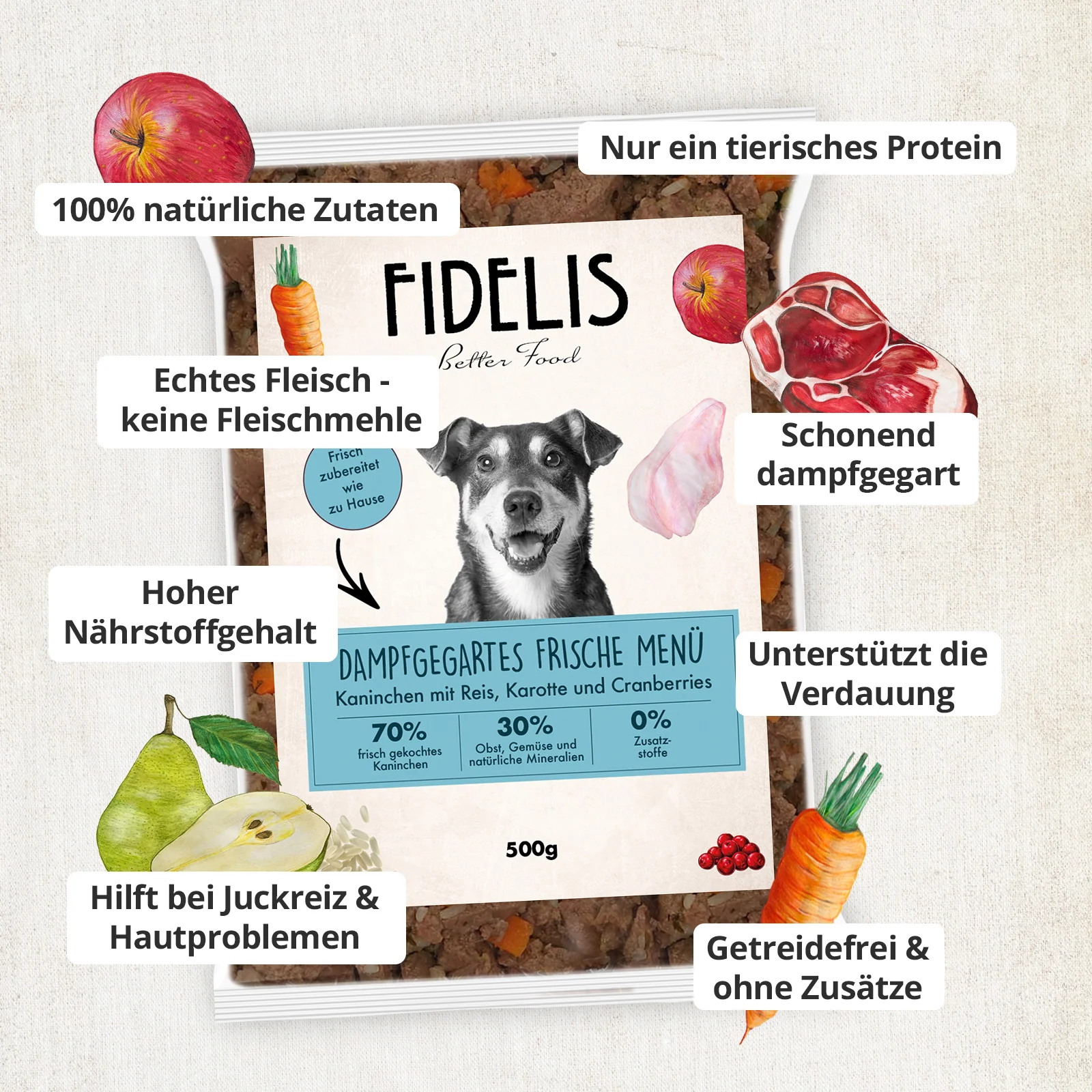 Kaninchen mit Reis, Karotte und Cranberries (500g) gefroren - Image 3