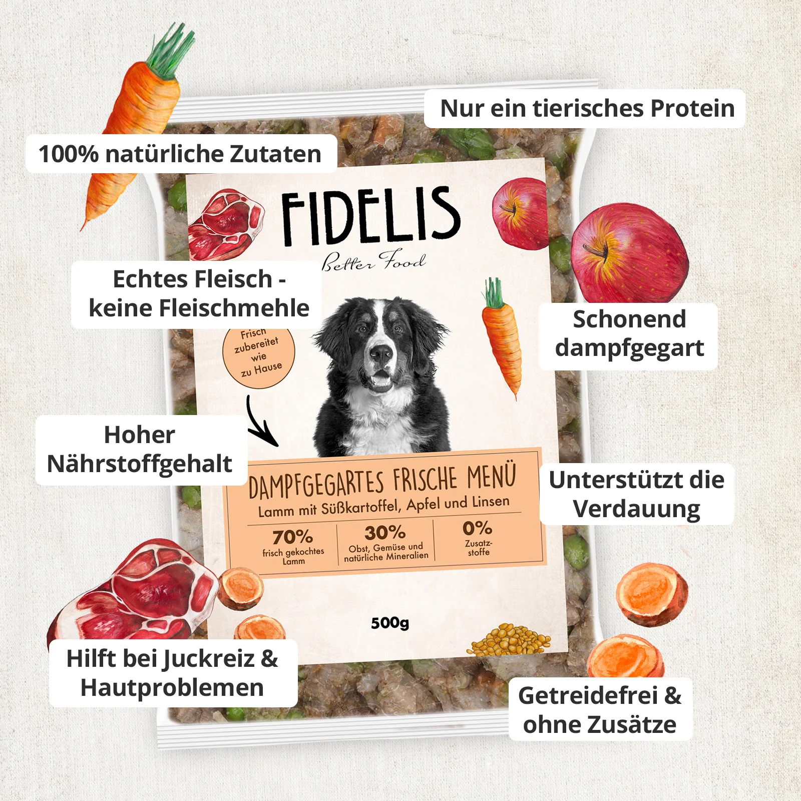 Lamm mit Süßkartoffel, Apfel und Linsen (500g) gefroren - Image 3