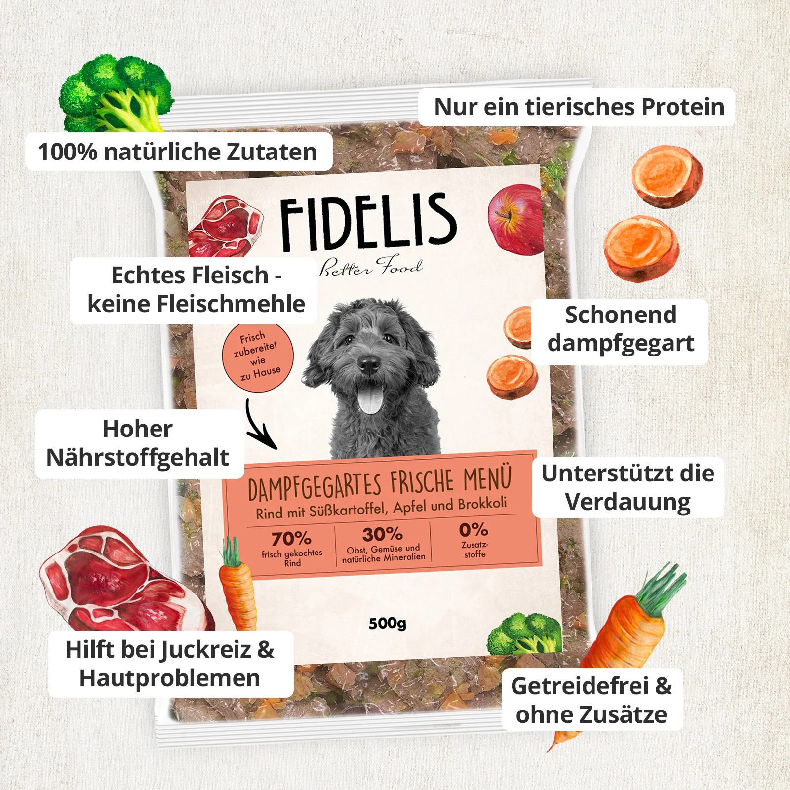 Rind mit Süßkartoffel, Apfel und Brokkoli (500g) gefroren - Image 3