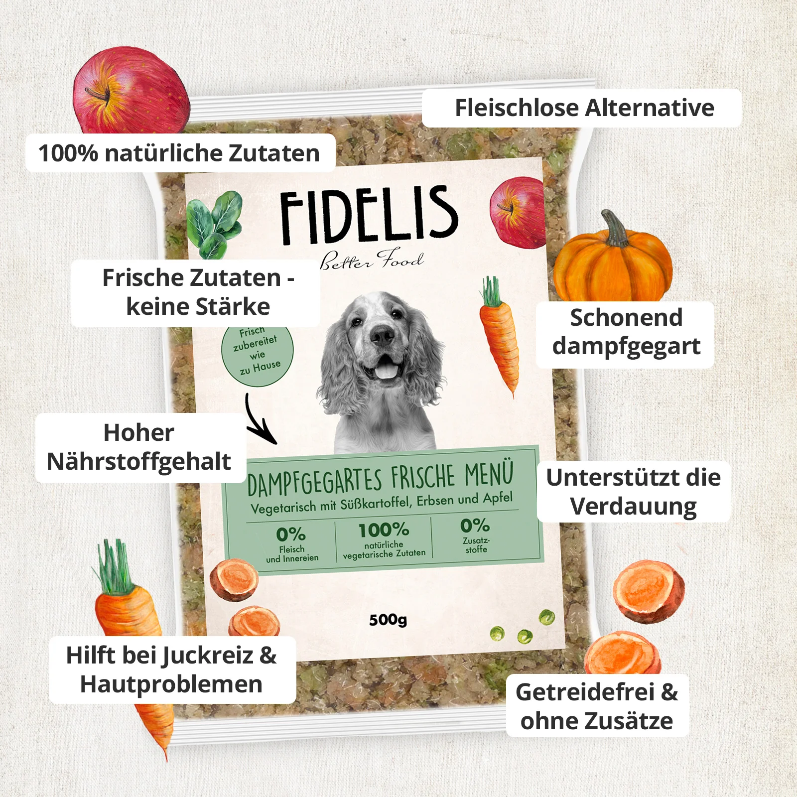 Veggie mit Süßkartoffel, Erbsen und Apfel (500g) gefroren - Image 3
