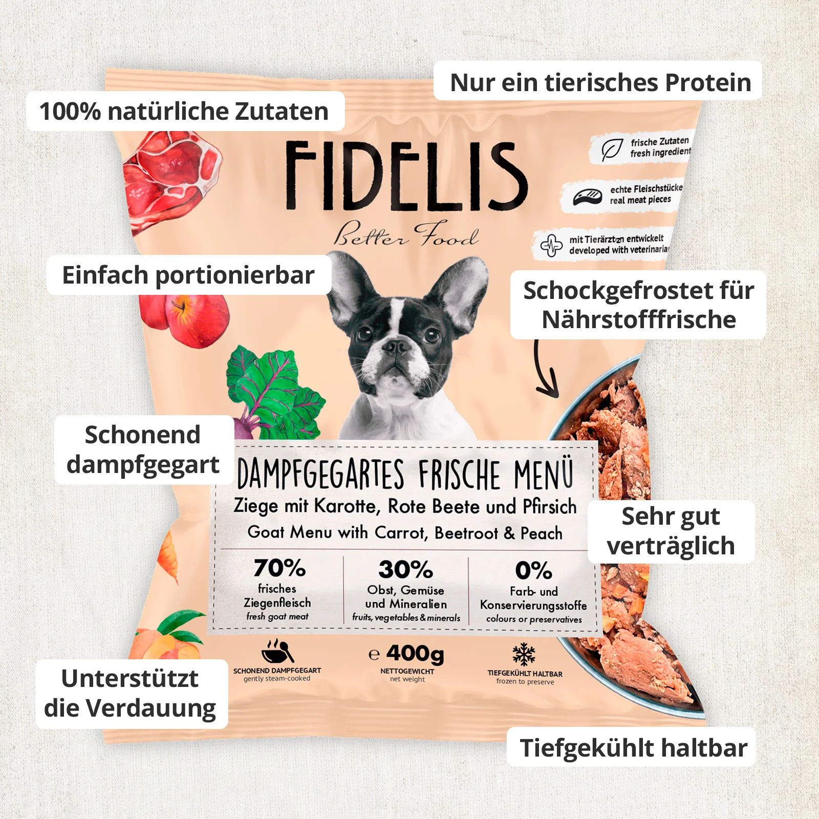 Ziege mit Karotte, Rote Beete und Pfirsich (400g) gefroren - Image 3